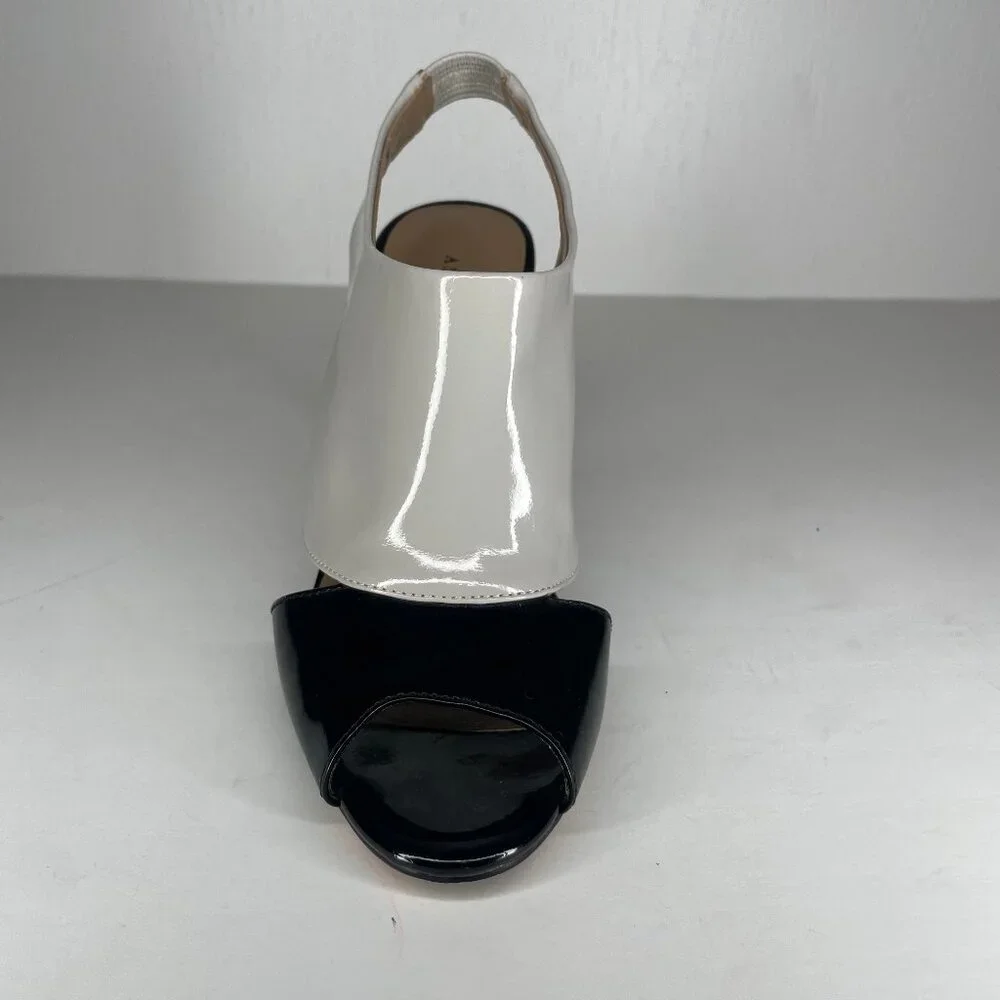 ANN TAYLOR Whimsigoth Mod Patent Colorblock Peep Toe Slingback Sandals Heels 6M